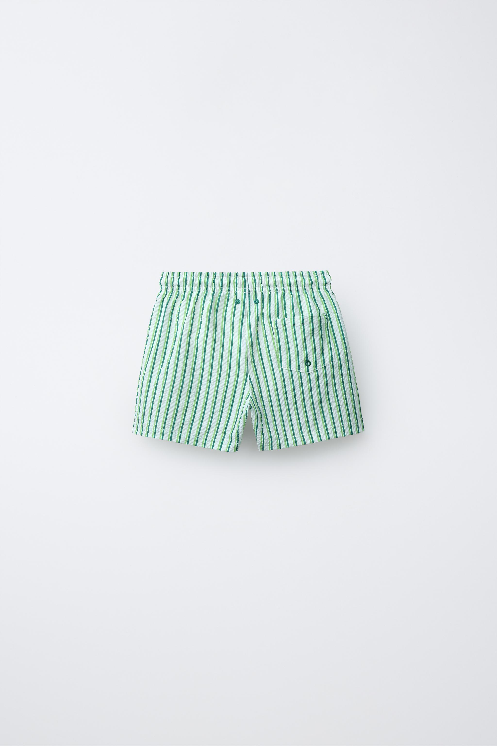 6-14 YEARS/ STRIPED SEERSUCKER SWIM SHORTS